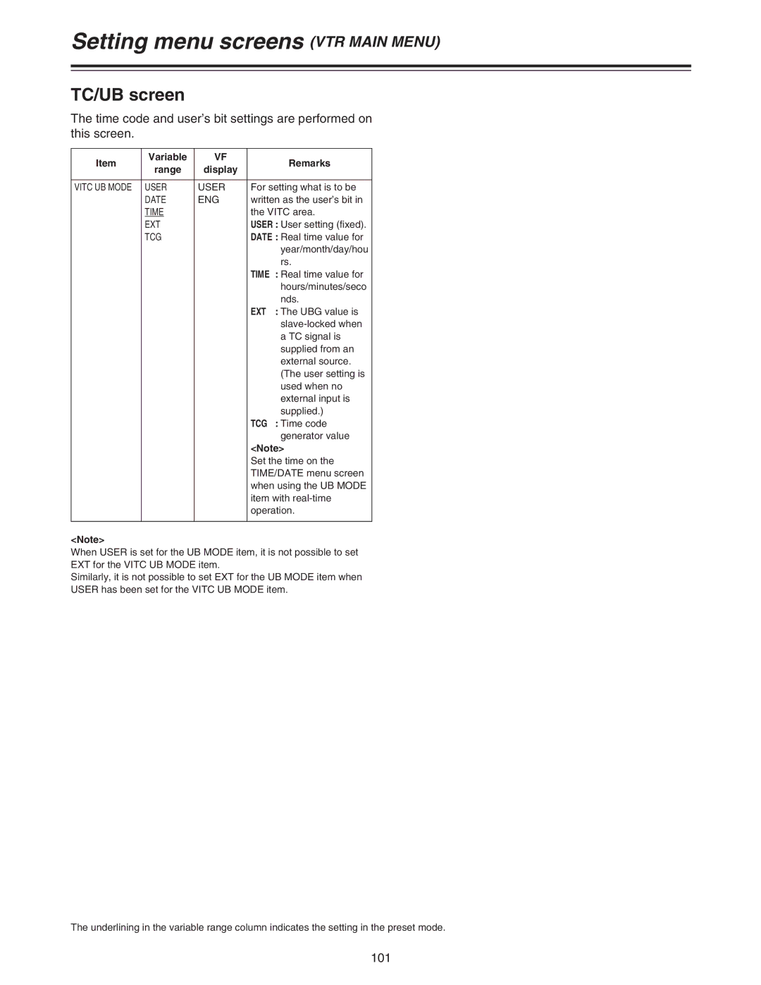 Panasonic AJ-HDC27A operating instructions 101, Time, Ext 