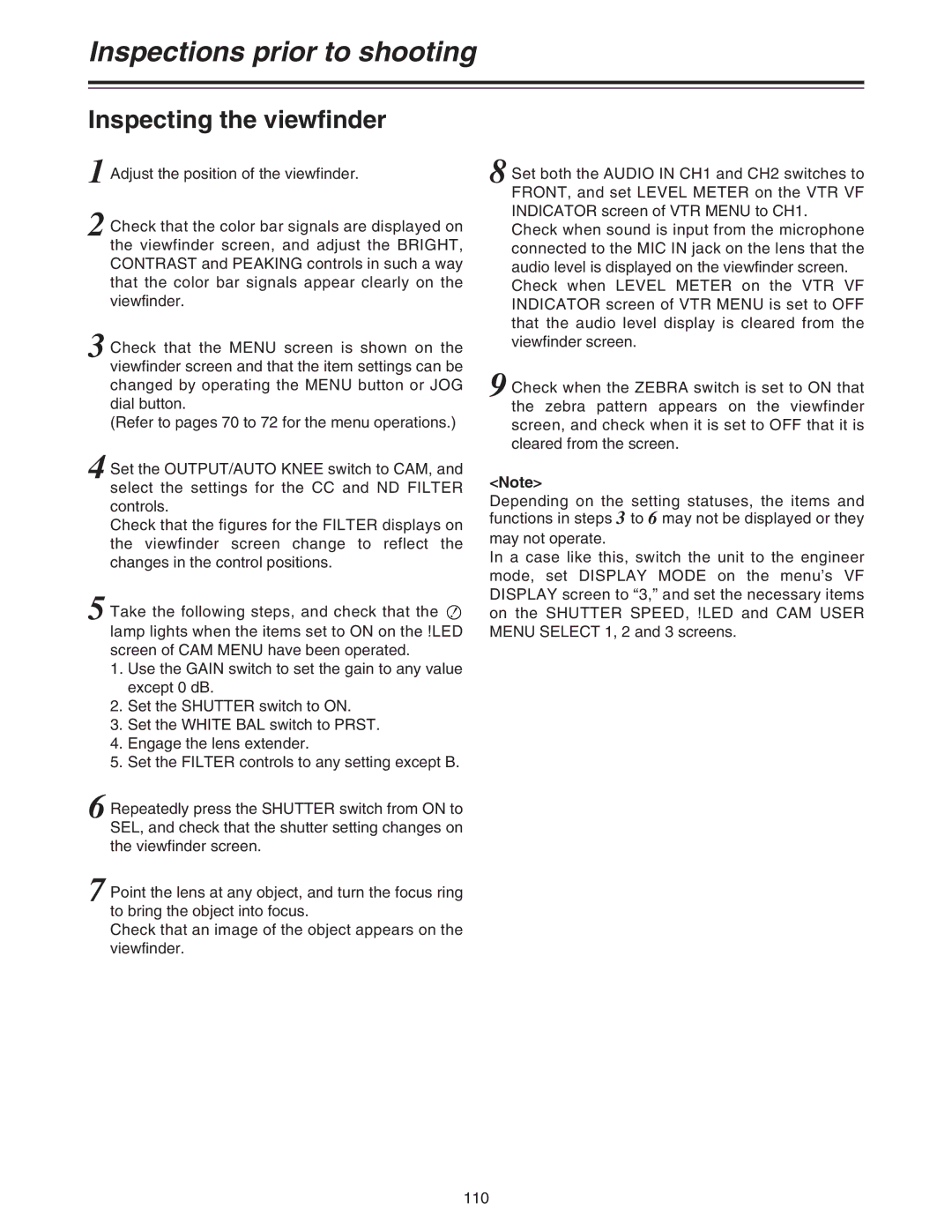 Panasonic AJ-HDC27A operating instructions Inspecting the viewfinder 