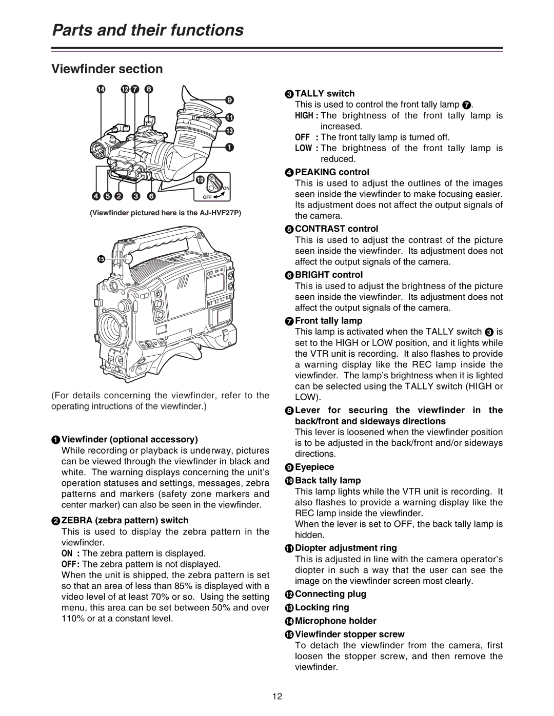 Panasonic AJ-HDC27A operating instructions Viewfinder section 