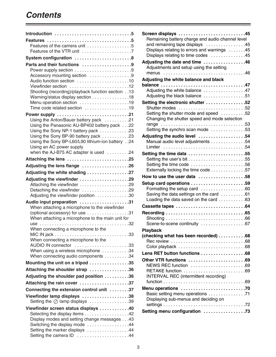 Panasonic AJ-HDC27A operating instructions Contents 