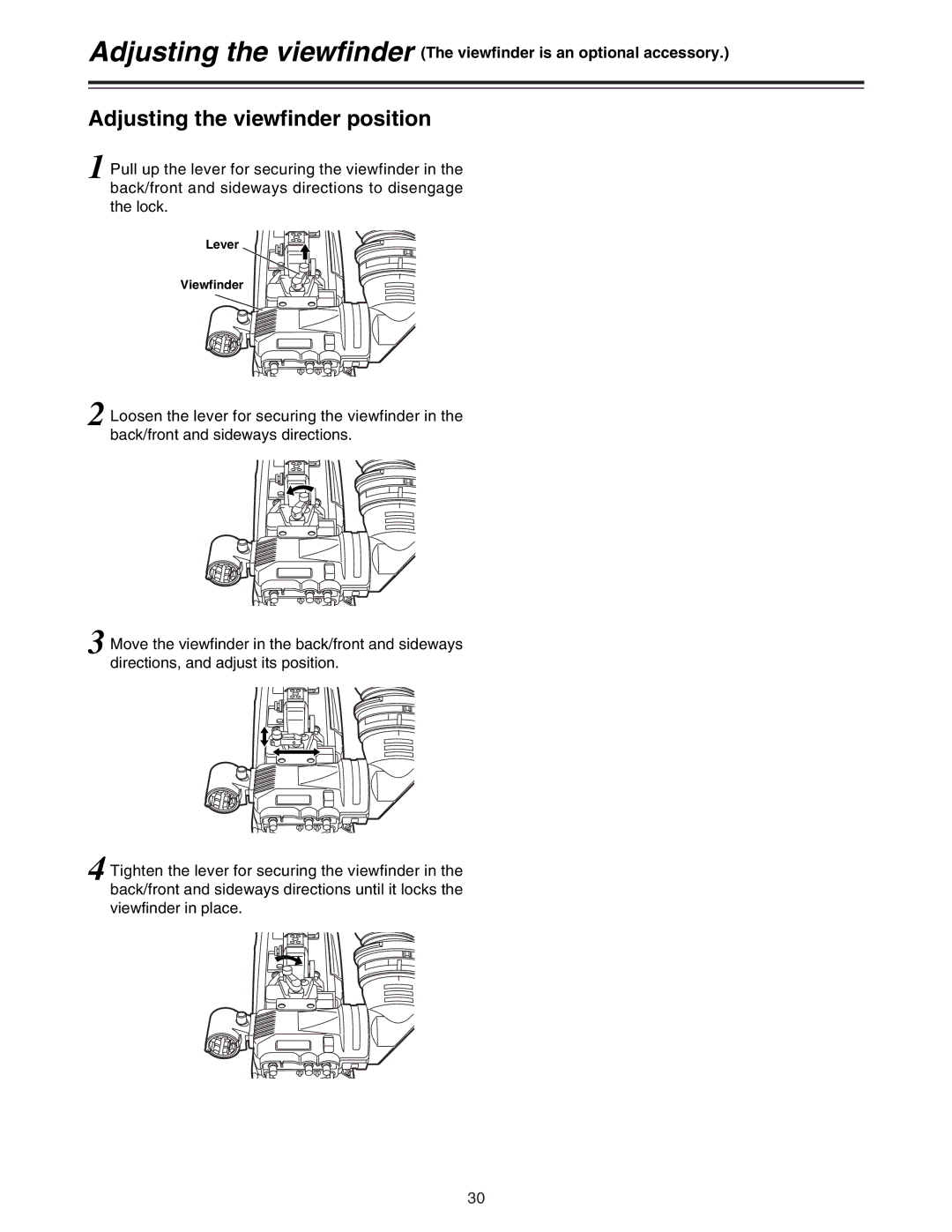 Panasonic AJ-HDC27A operating instructions Adjusting the viewfinder position, Lever Viewfinder 