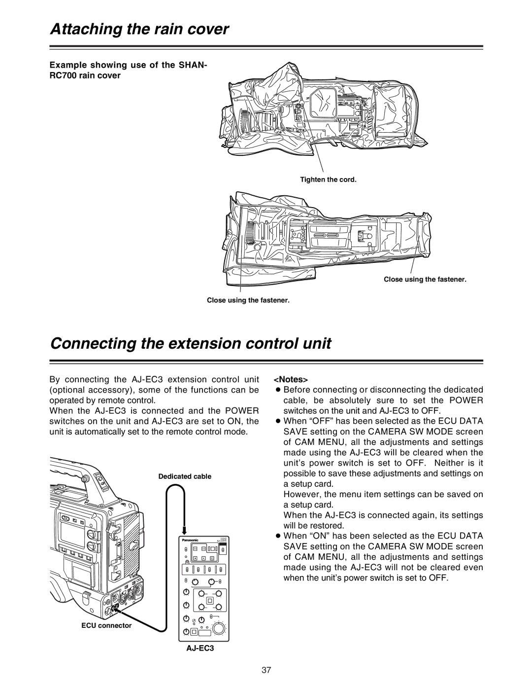 Panasonic AJ-HDC27A operating instructions Attaching the rain cover, Connecting the extension control unit 