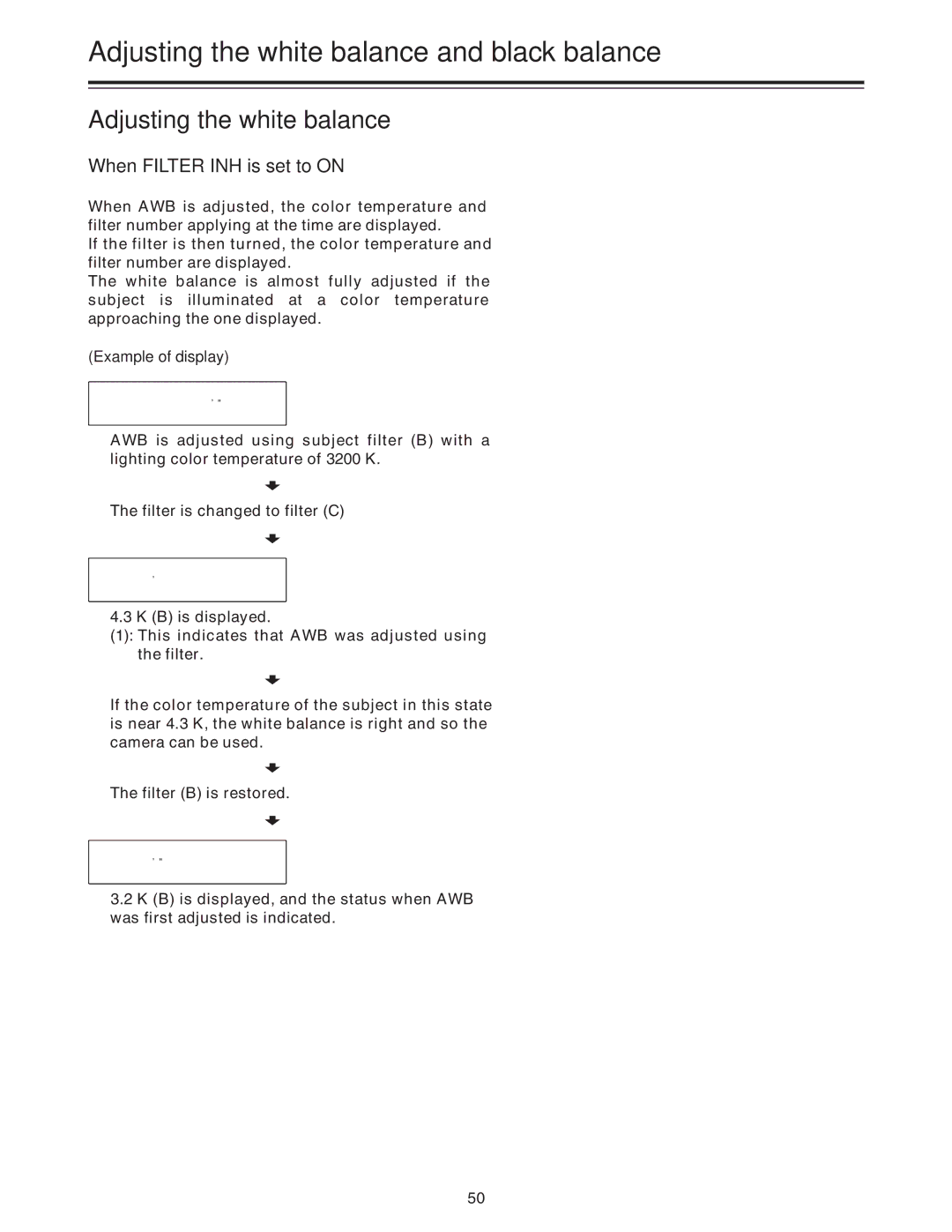 Panasonic AJ-HDC27A operating instructions When Filter INH is set to on, Example of display 