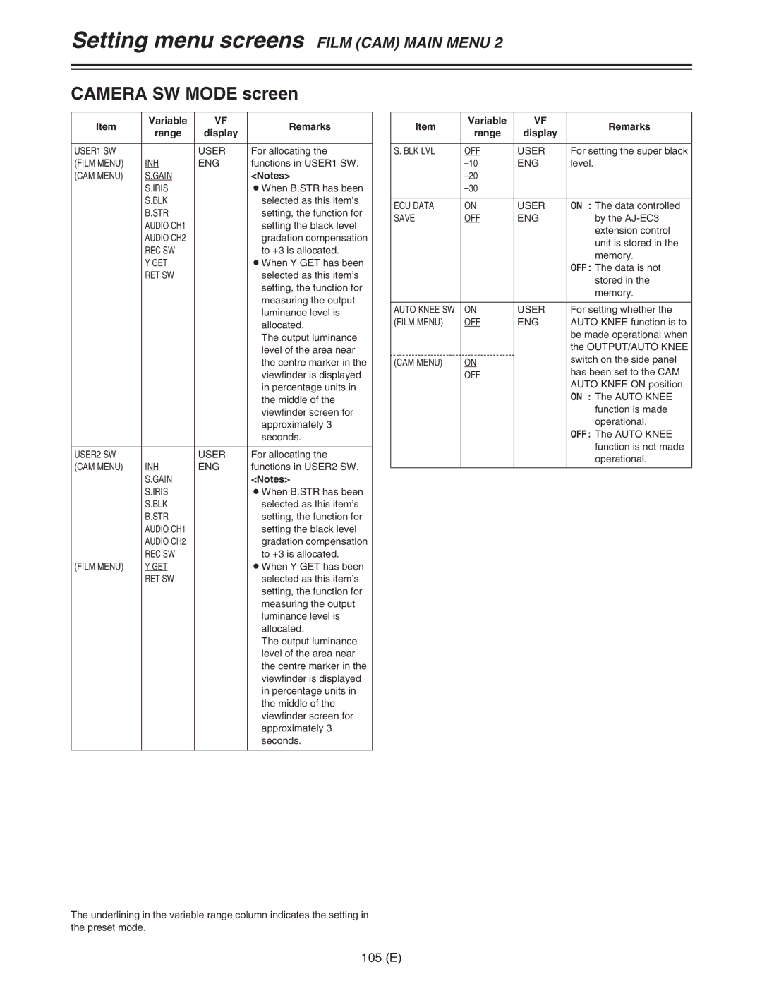 Panasonic AJ-HDC27FE operating instructions 105 E 