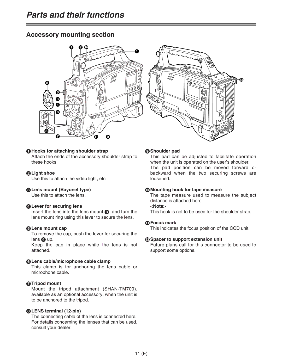 Panasonic AJ-HDC27FE operating instructions Accessory mounting section 