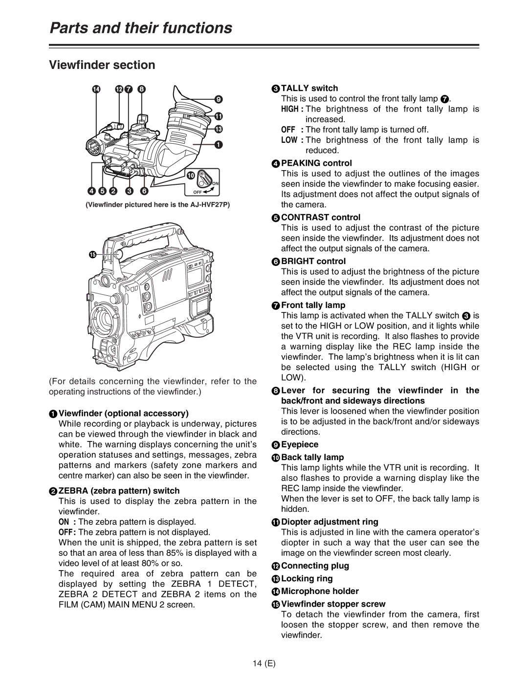 Panasonic AJ-HDC27FE operating instructions Viewfinder section 