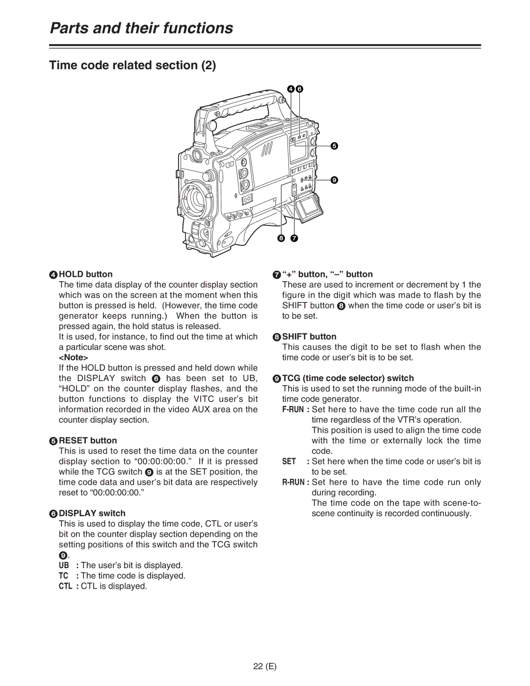 Panasonic AJ-HDC27FE operating instructions Time code related section 