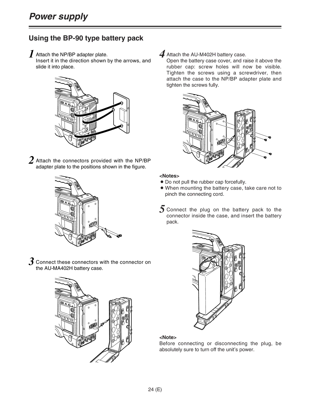 Panasonic AJ-HDC27FE operating instructions Power supply, Using the BP-90 type battery pack 