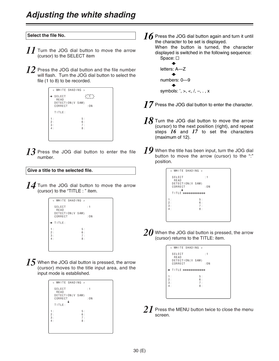 Panasonic AJ-HDC27FE operating instructions Select the file No, Press the JOG dial button to enter the file number 