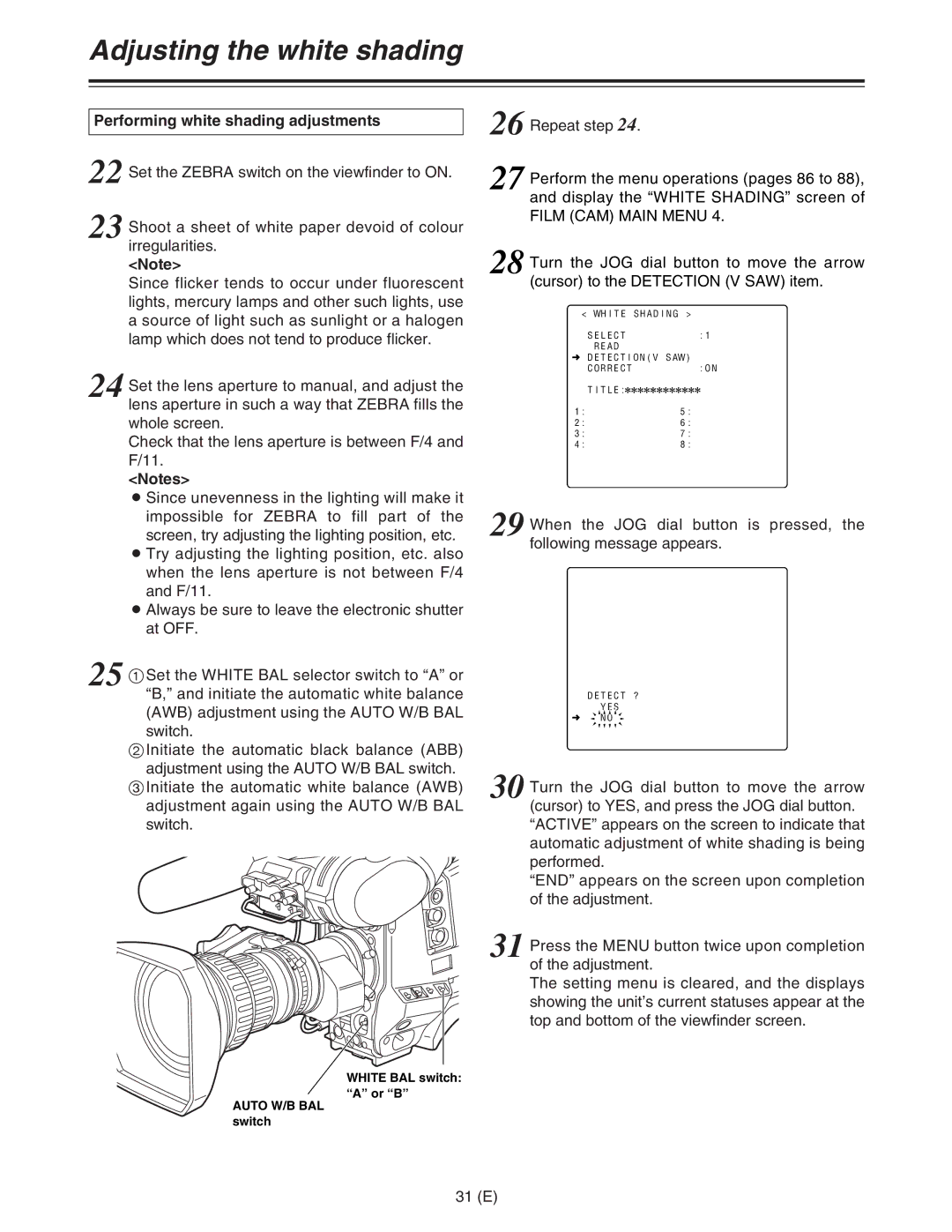 Panasonic AJ-HDC27FE operating instructions Performing white shading adjustments, Repeat step 