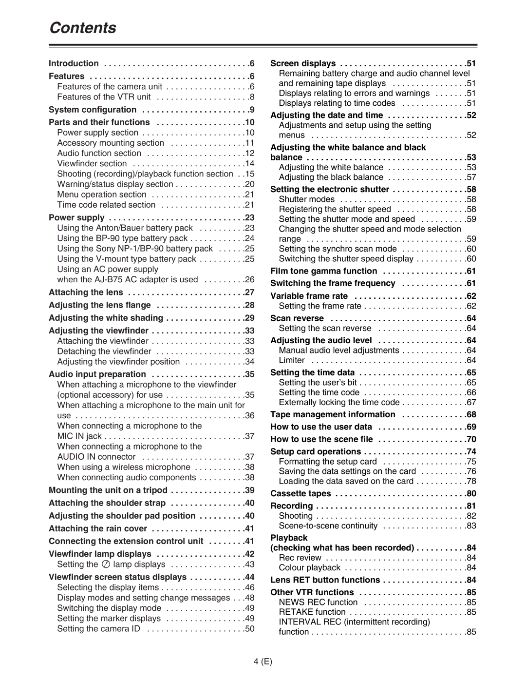 Panasonic AJ-HDC27FE operating instructions Contents 