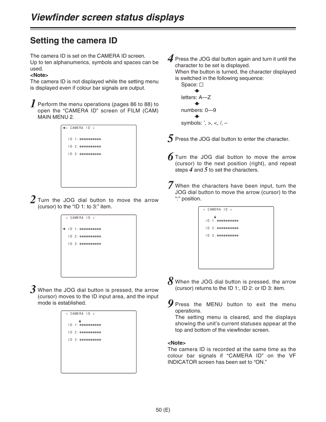 Panasonic AJ-HDC27FE operating instructions Setting the camera ID 