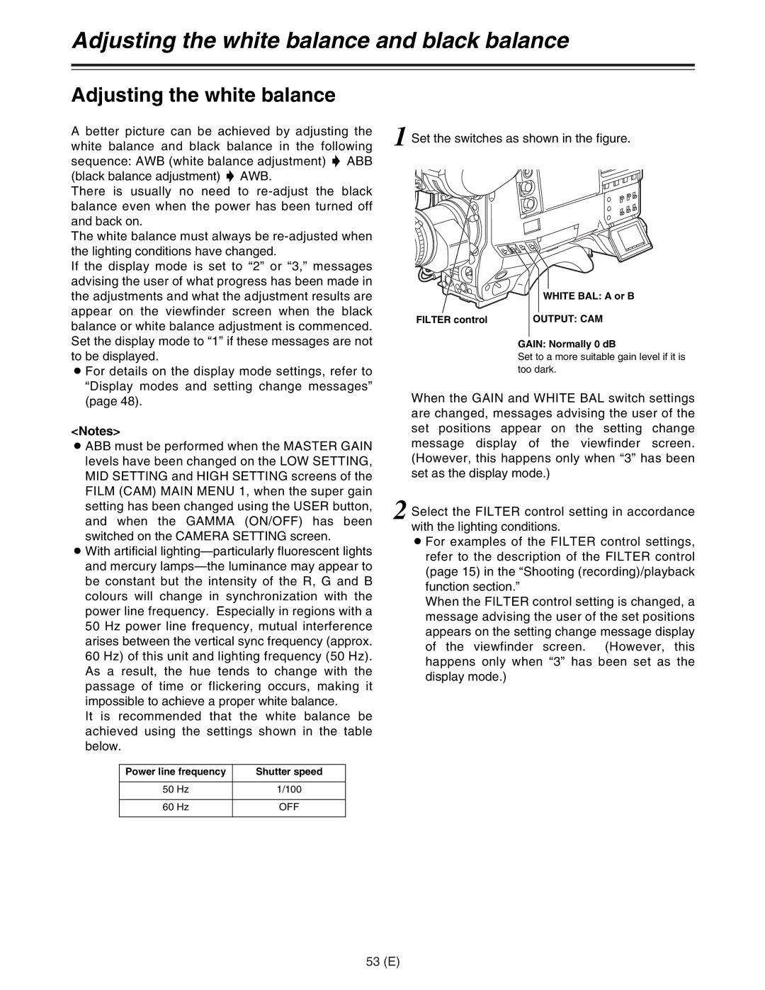 Panasonic AJ-HDC27FE operating instructions Adjusting the white balance and black balance, 53 E 