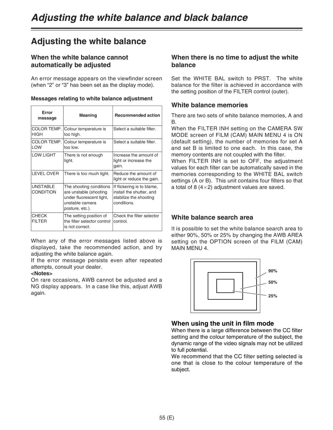 Panasonic AJ-HDC27FE operating instructions Adjusting the white balance and black balance 