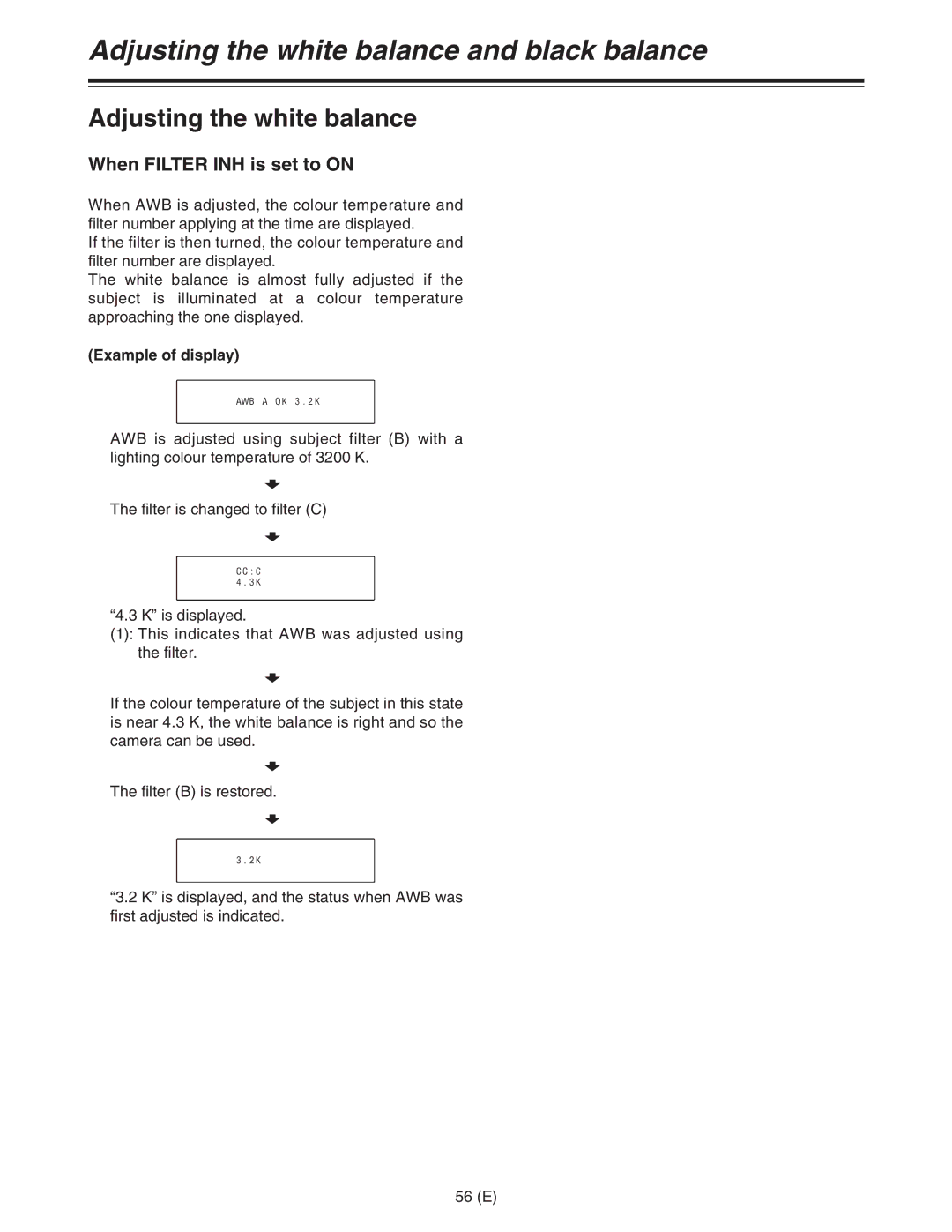 Panasonic AJ-HDC27FE operating instructions When Filter INH is set to on, Example of display 