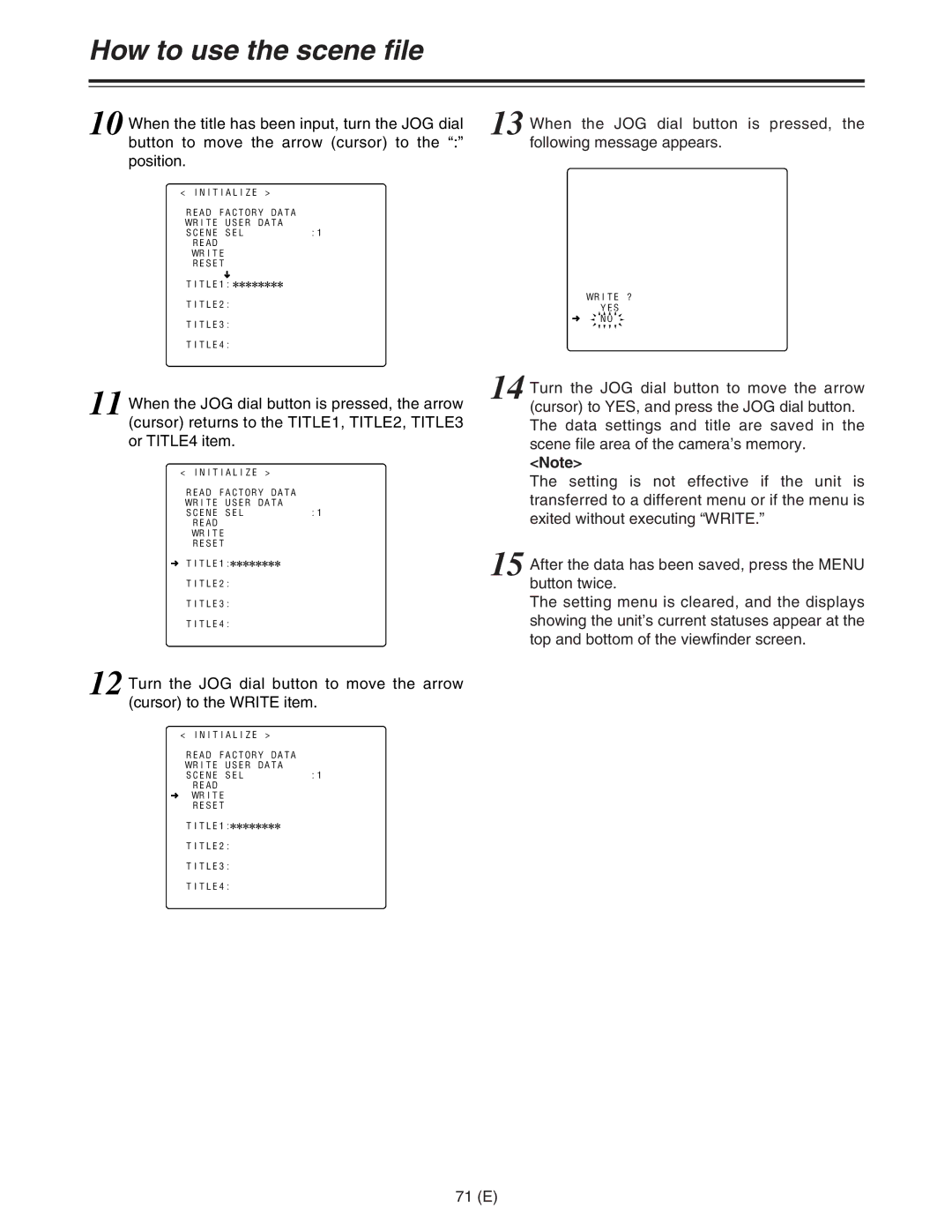 Panasonic AJ-HDC27FE operating instructions Initialize Read Factory Data Write User Data Scene SEL 