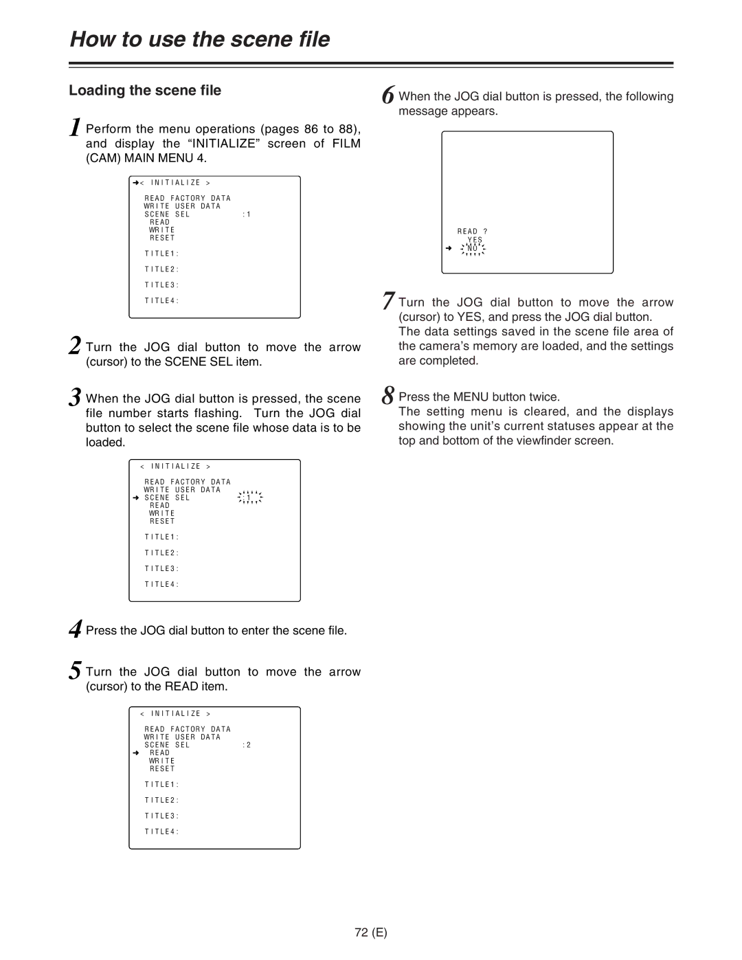 Panasonic AJ-HDC27FE operating instructions Loading the scene file 