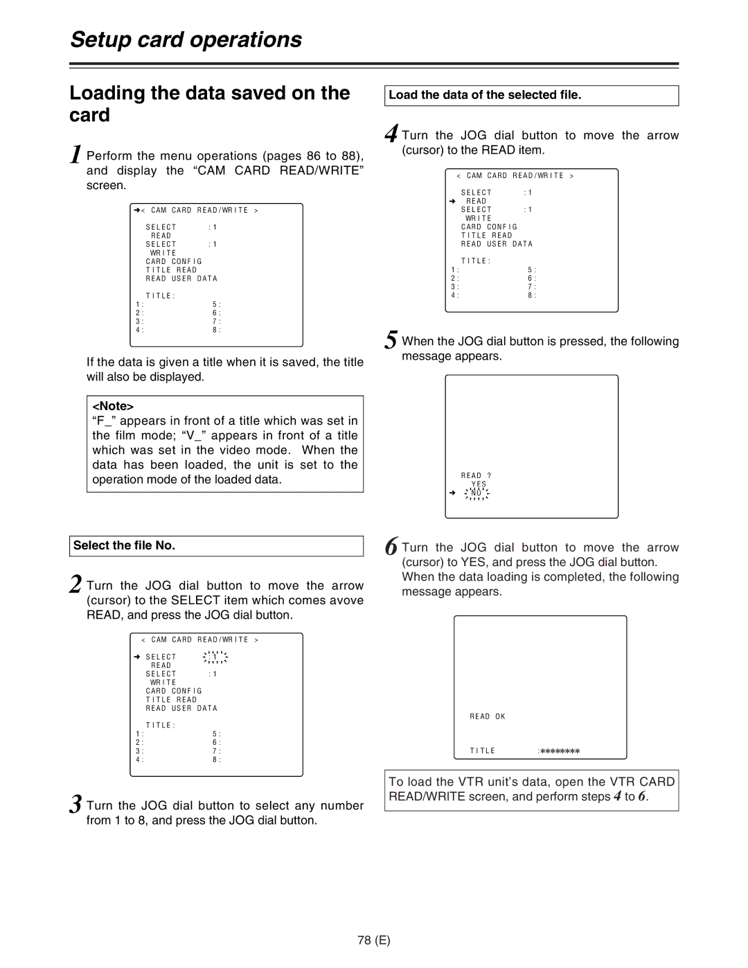 Panasonic AJ-HDC27FE operating instructions Select the file No, Load the data of the selected file 