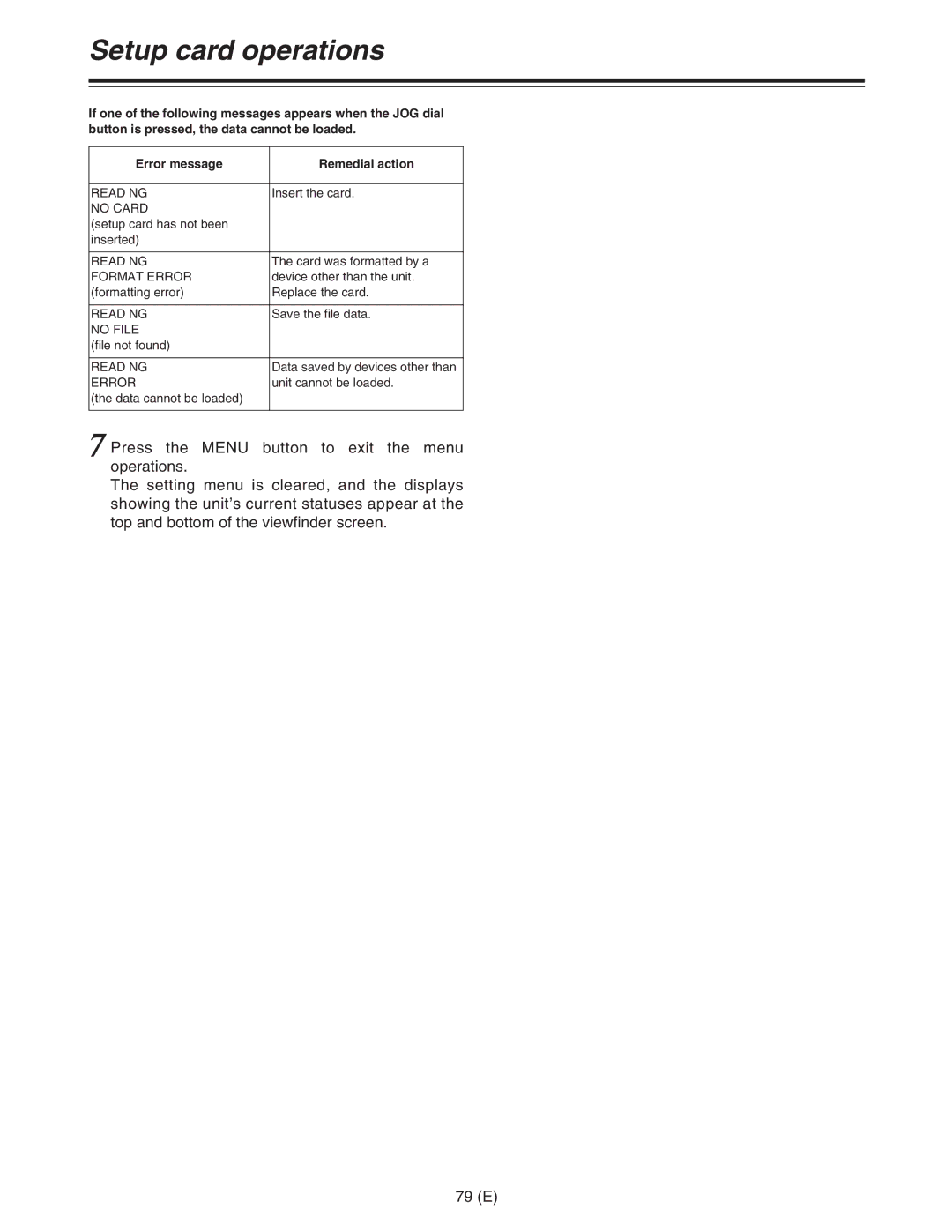 Panasonic AJ-HDC27FE operating instructions Read NG, No File 