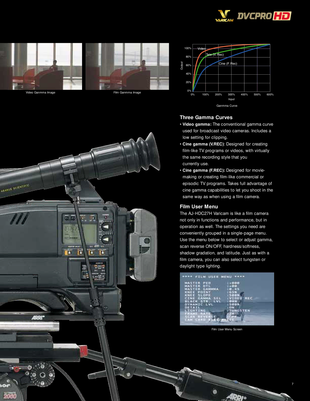 Panasonic AJ-HDC27H manual Three Gamma Curves, Film User Menu 