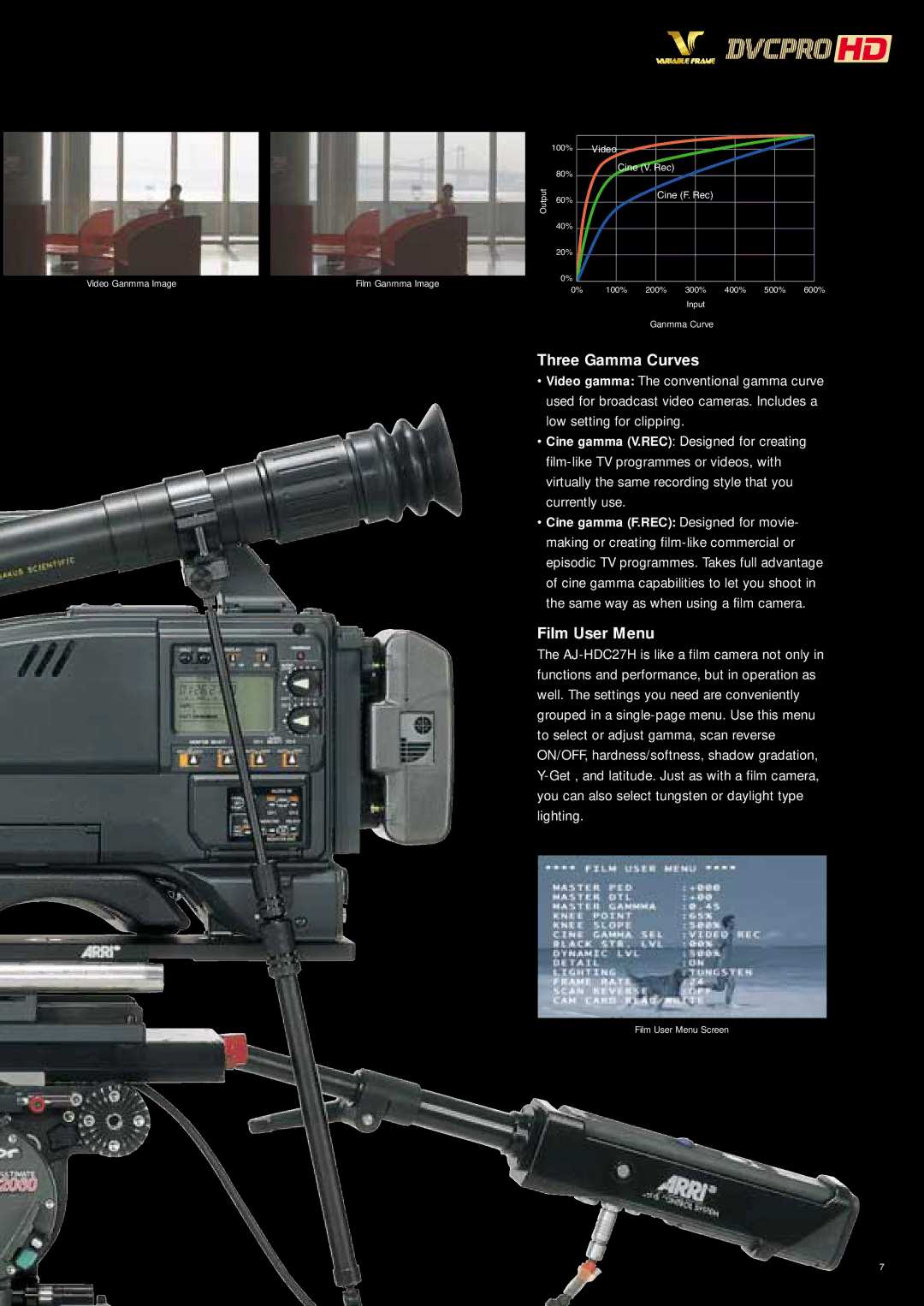 Panasonic AJ-HDC27HE manual Three Gamma Curves, Film User Menu 