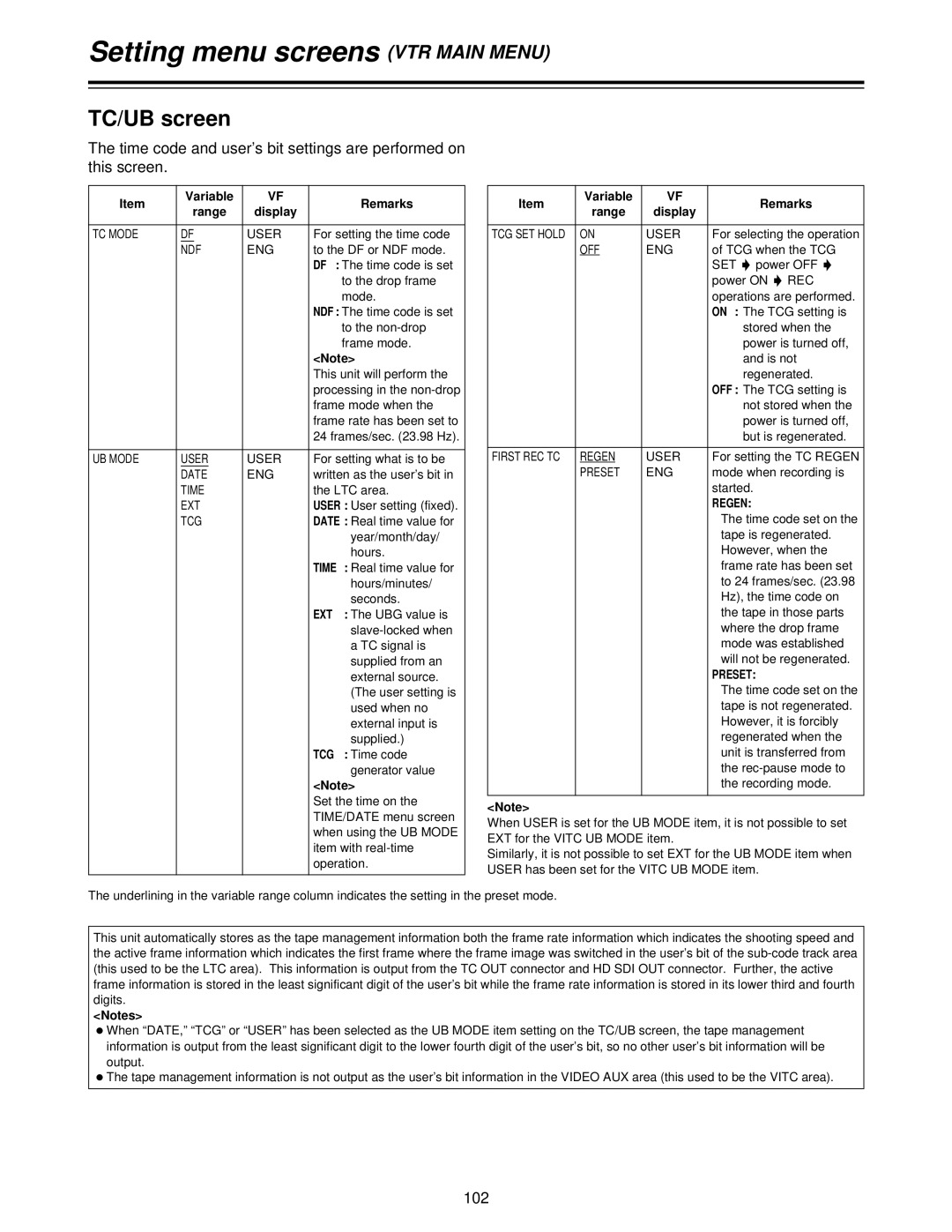 Panasonic AJ-HDC27V, AJ- P operating instructions TC/UB screen 