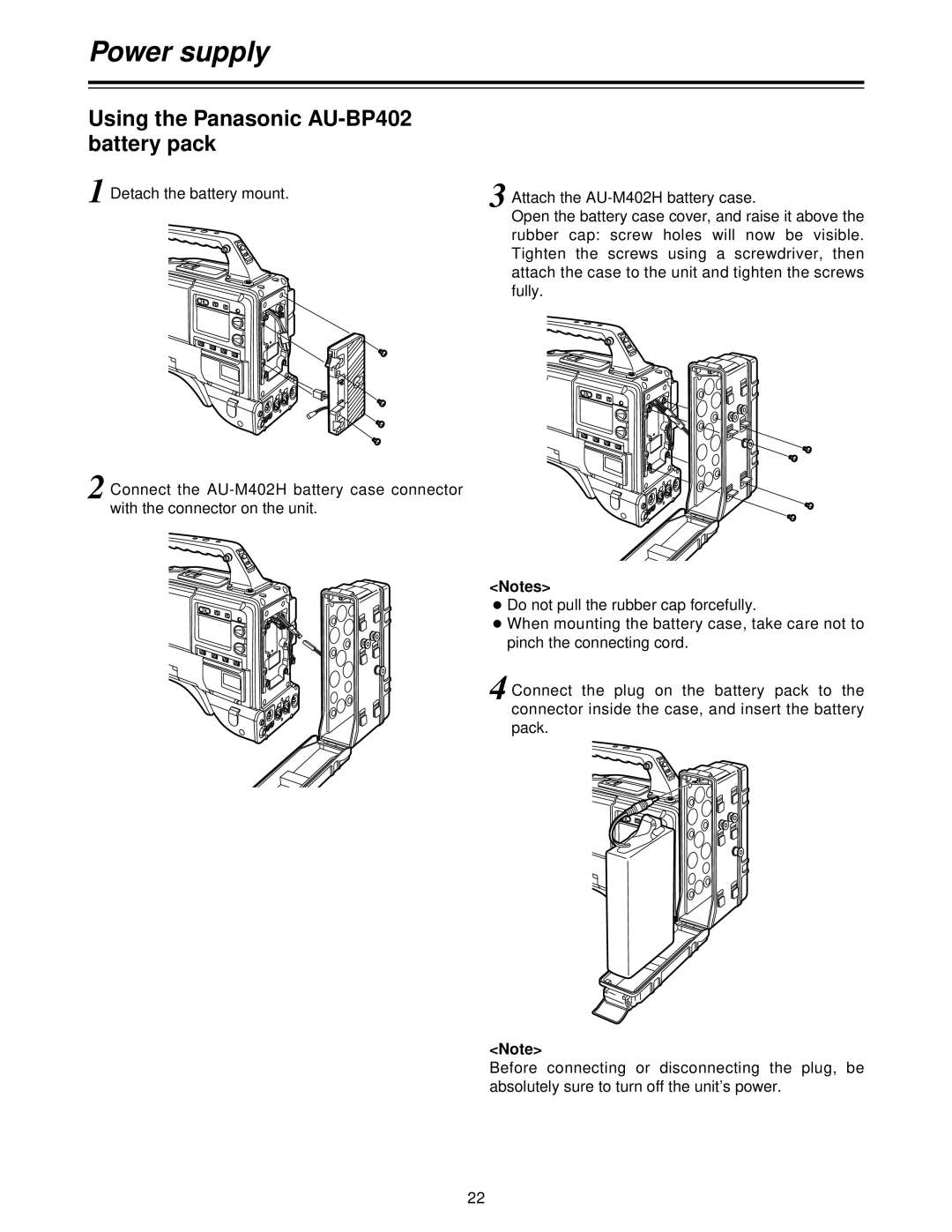 Panasonic AJ-HDC27V, AJ- P operating instructions Using the Panasonic AU-BP402 battery pack 