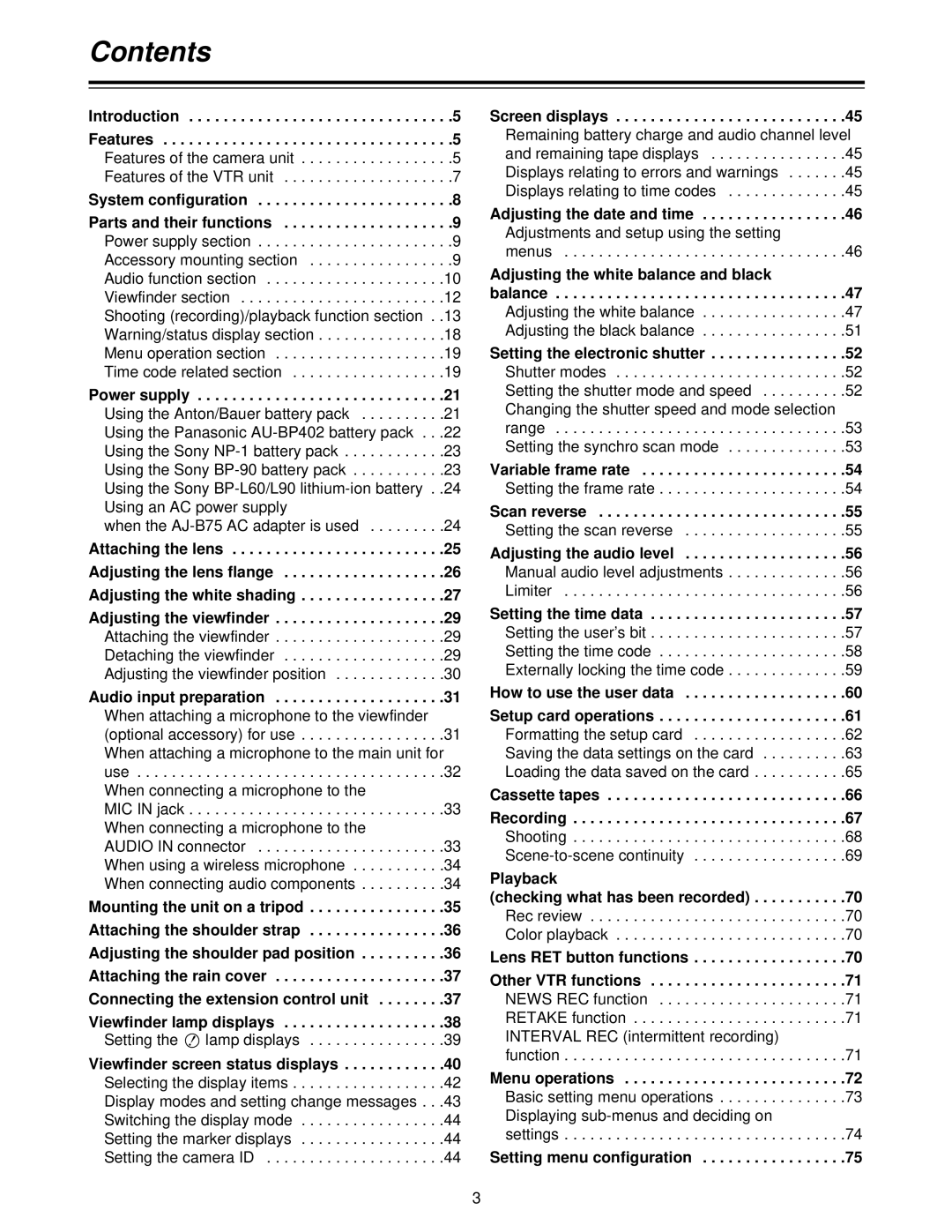 Panasonic AJ- P, AJ-HDC27V operating instructions Contents 