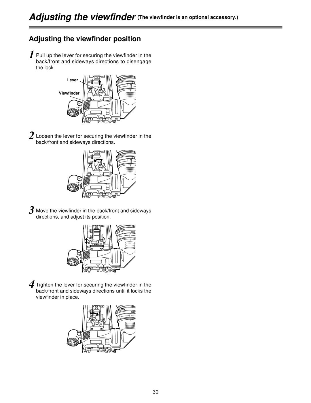 Panasonic AJ-HDC27V, AJ- P operating instructions Adjusting the viewfinder position, Lock, Lever Viewfinder 