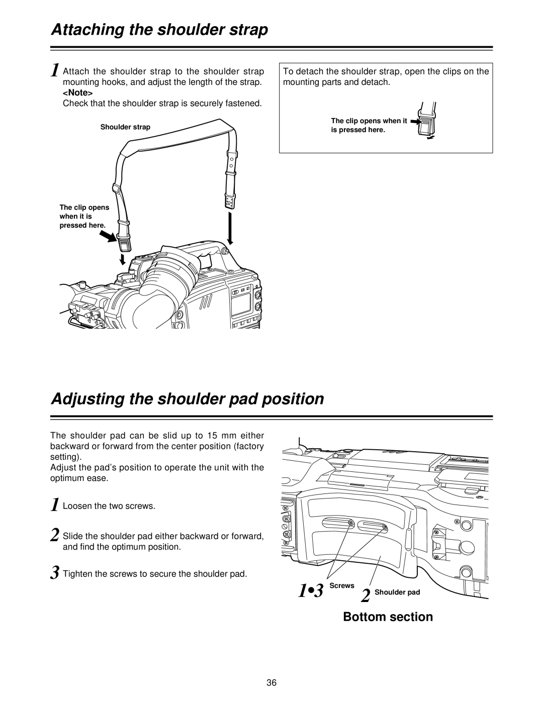 Panasonic AJ-HDC27V Attaching the shoulder strap, Bottom section, Check that the shoulder strap is securely fastened 