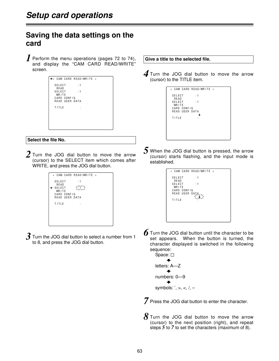 Panasonic AJ- P, AJ-HDC27V operating instructions Select the file No, Give a title to the selected file 