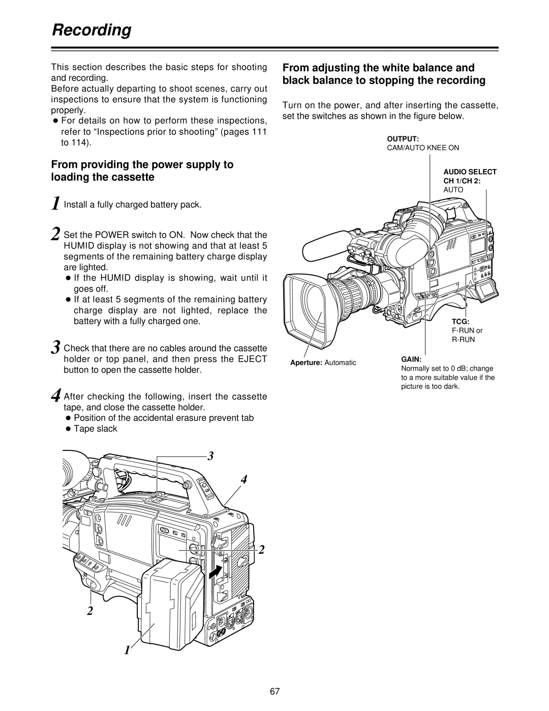 Panasonic AJ- P, AJ-HDC27V operating instructions Recording 