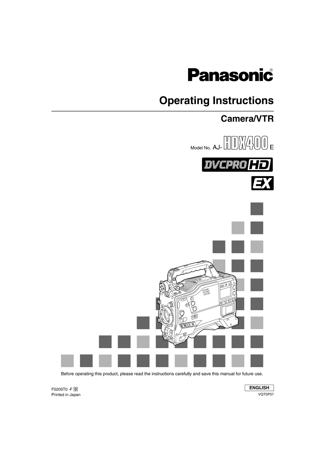 Panasonic AJ-HDX400E operating instructions Operating Instructions 