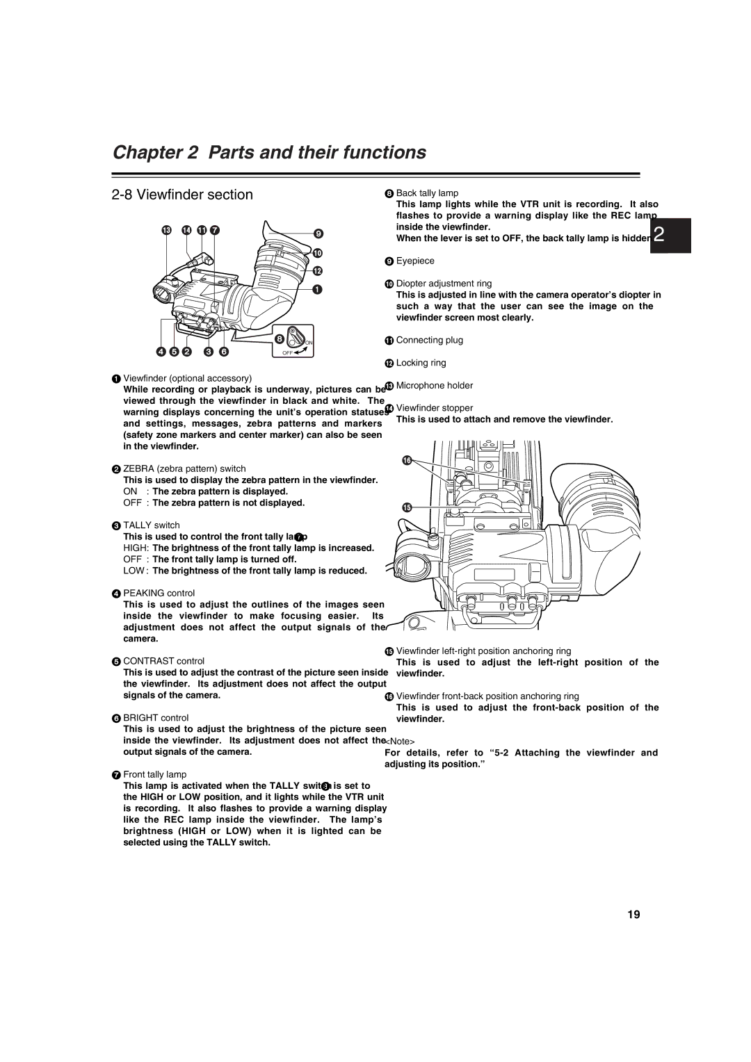 Panasonic AJ-HDX400E operating instructions Viewfinder section 