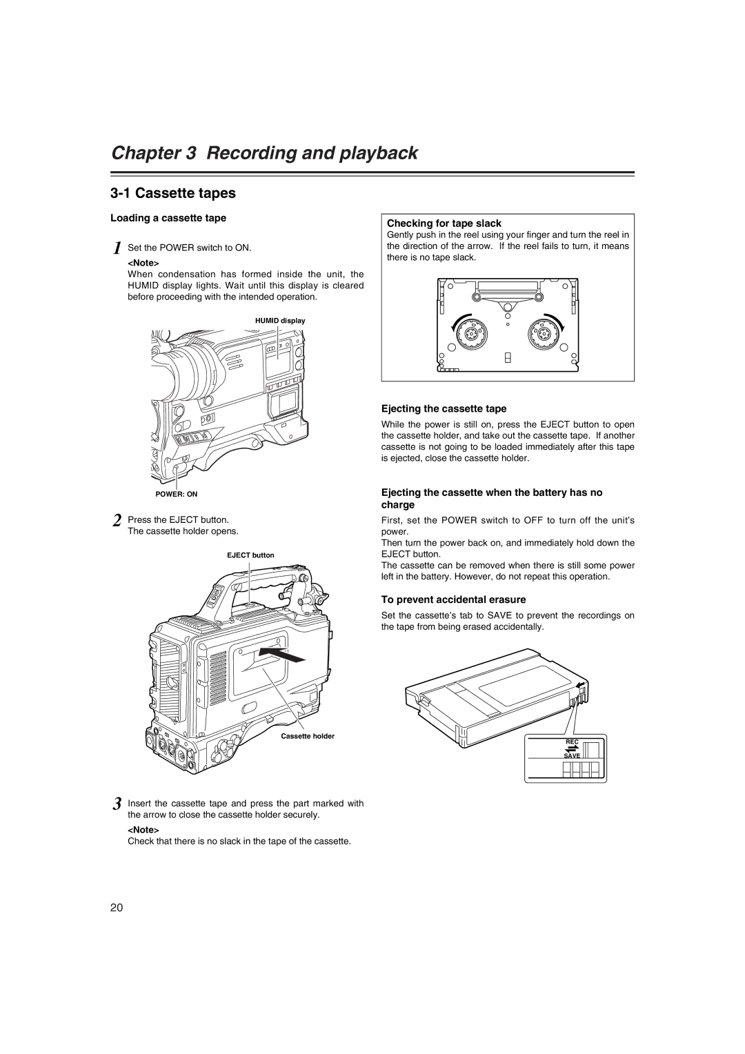 Panasonic AJ-HDX400E operating instructions Cassette tapes 