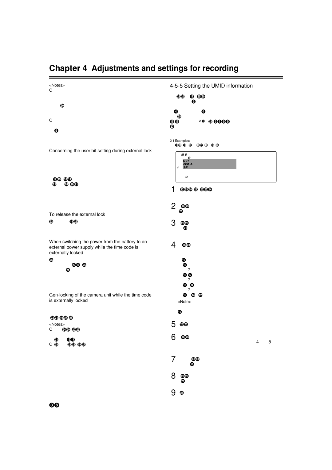 Panasonic AJ-HDX400E Setting the Umid information, Concerning the user bit setting during external lock, Examples 