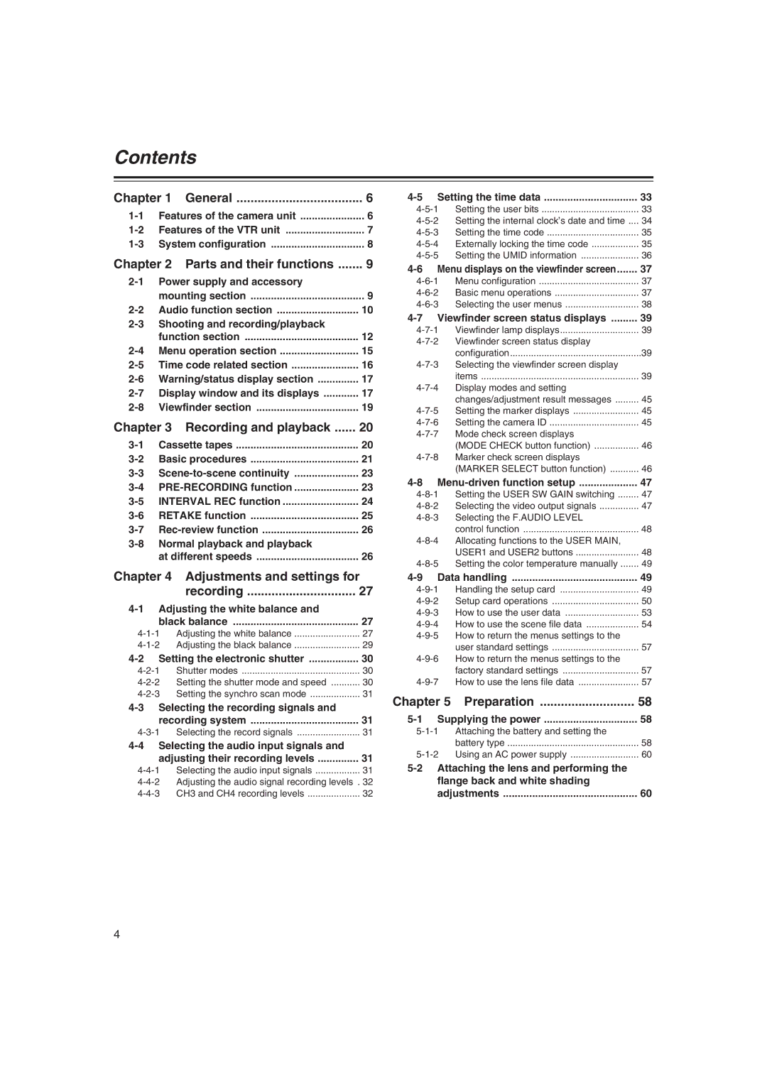 Panasonic AJ-HDX400E operating instructions Contents 