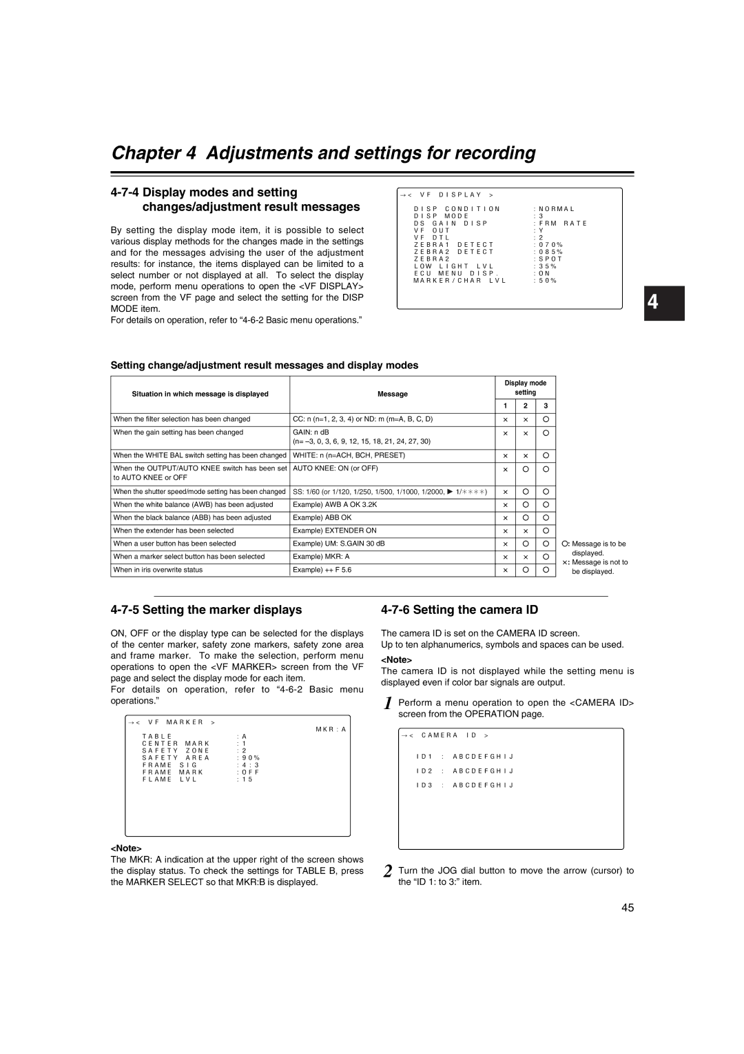 Panasonic AJ-HDX400E operating instructions Setting the marker displays, Setting the camera ID 