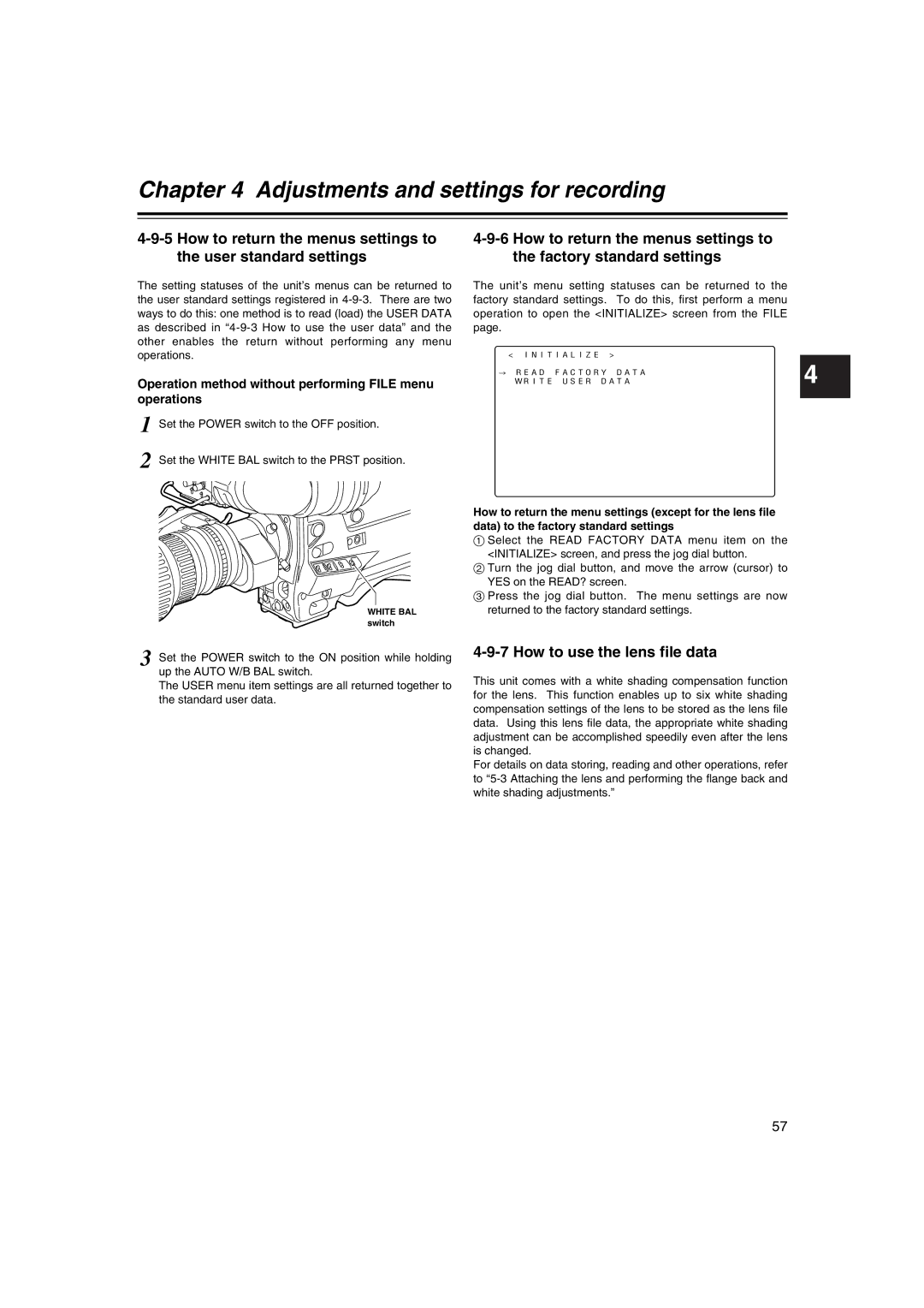 Panasonic AJ-HDX400E How to use the lens file data, Operation method without performing File menu operations 