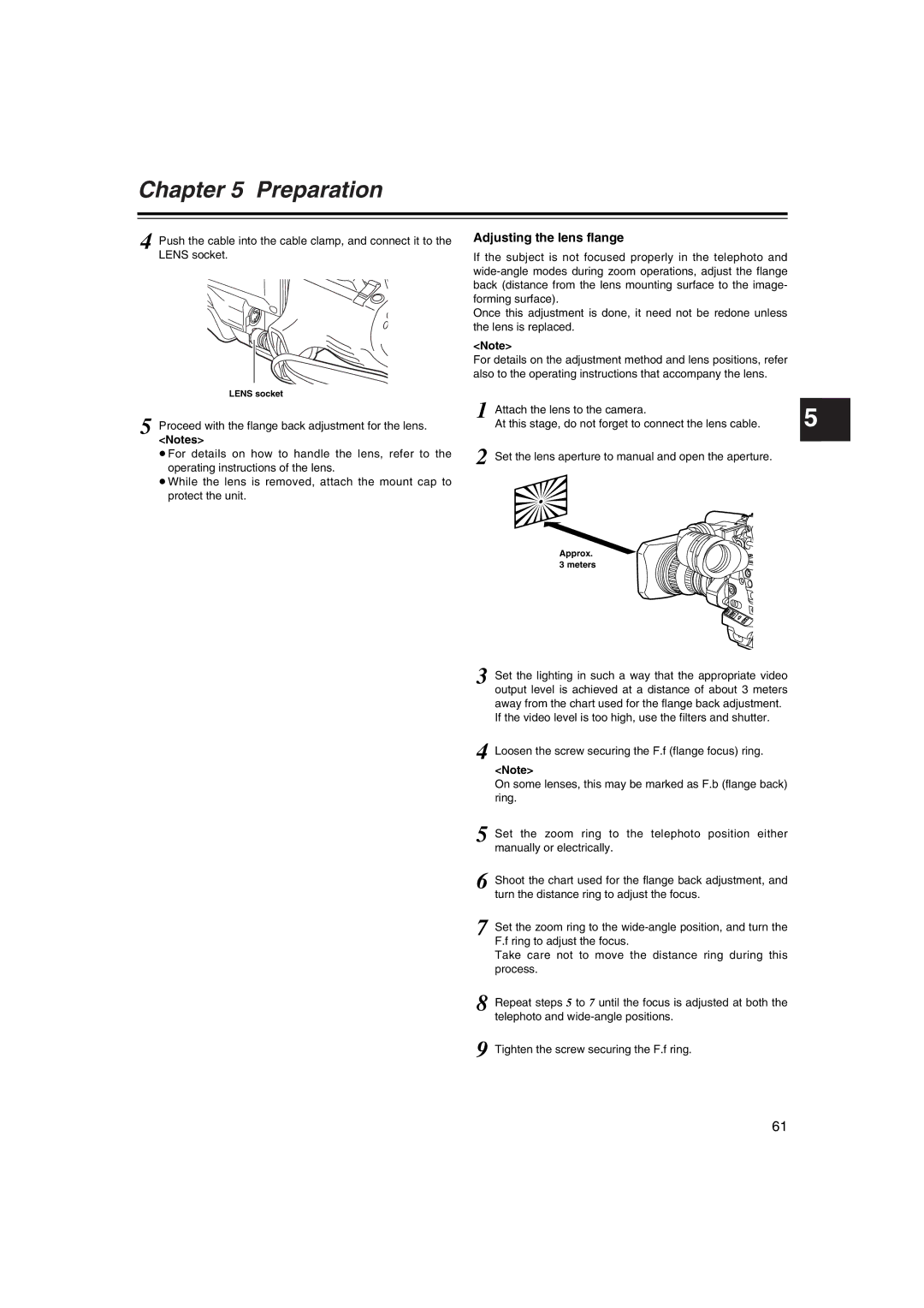 Panasonic AJ-HDX400E operating instructions Adjusting the lens flange, Lens socket, Approx meters 