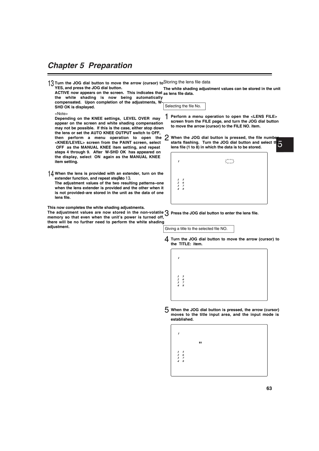 Panasonic AJ-HDX400E operating instructions Storing the lens file data, Giving a title to the selected file no 