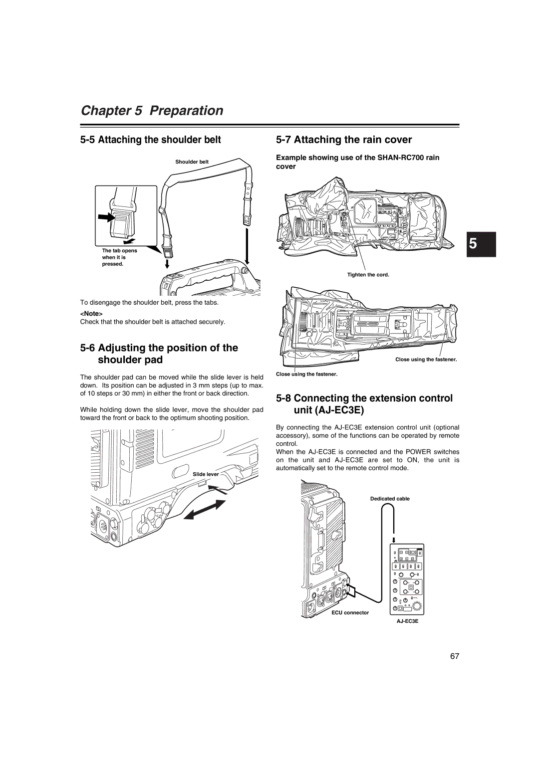 Panasonic AJ-HDX400E Attaching the shoulder belt, Adjusting the position of the shoulder pad, AJ-EC3E 