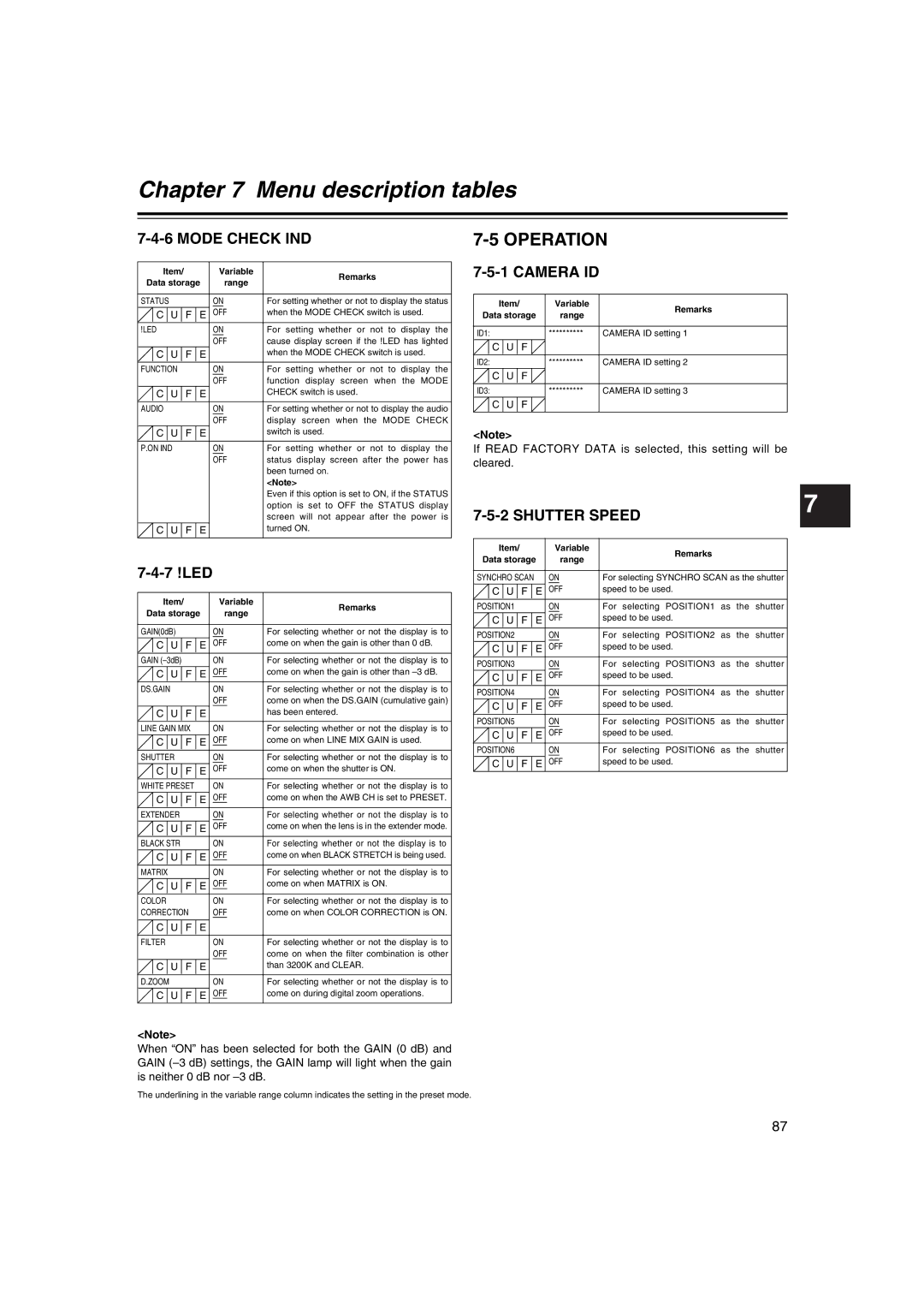 Panasonic AJ-HDX400E operating instructions Mode Check IND, 7 !LED, Camera ID, Shutter Speed 