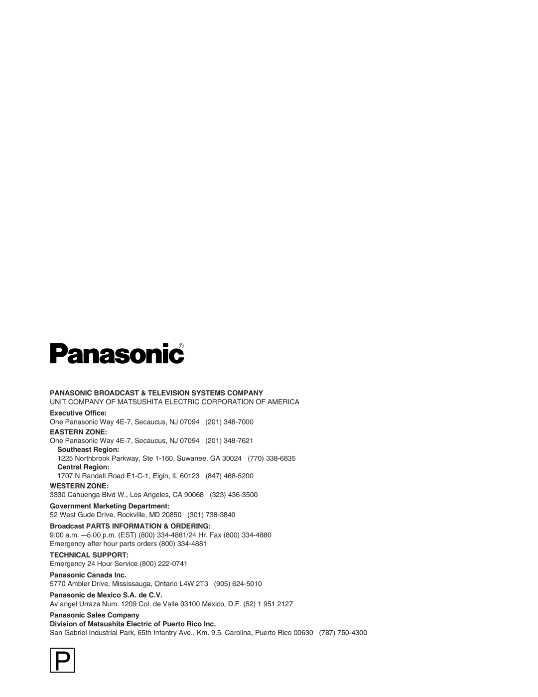 Panasonic AJ-HDX400P operating instructions Panasonic Broadcast & Television Systems Company 