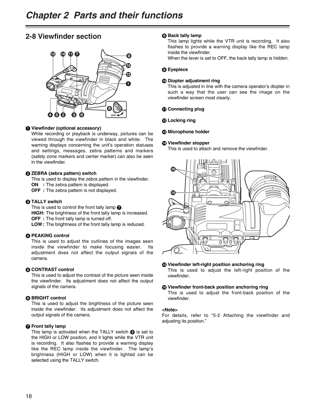 Panasonic AJ-HDX400P operating instructions Viewfinder section 