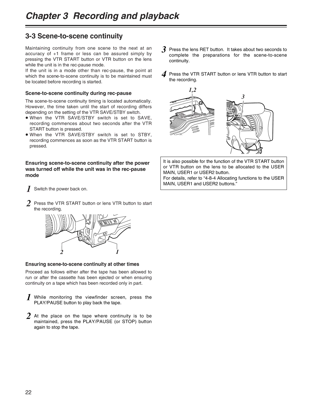 Panasonic AJ-HDX400P Scene-to-scene continuity during rec-pause, Ensuring scene-to-scene continuity at other times 