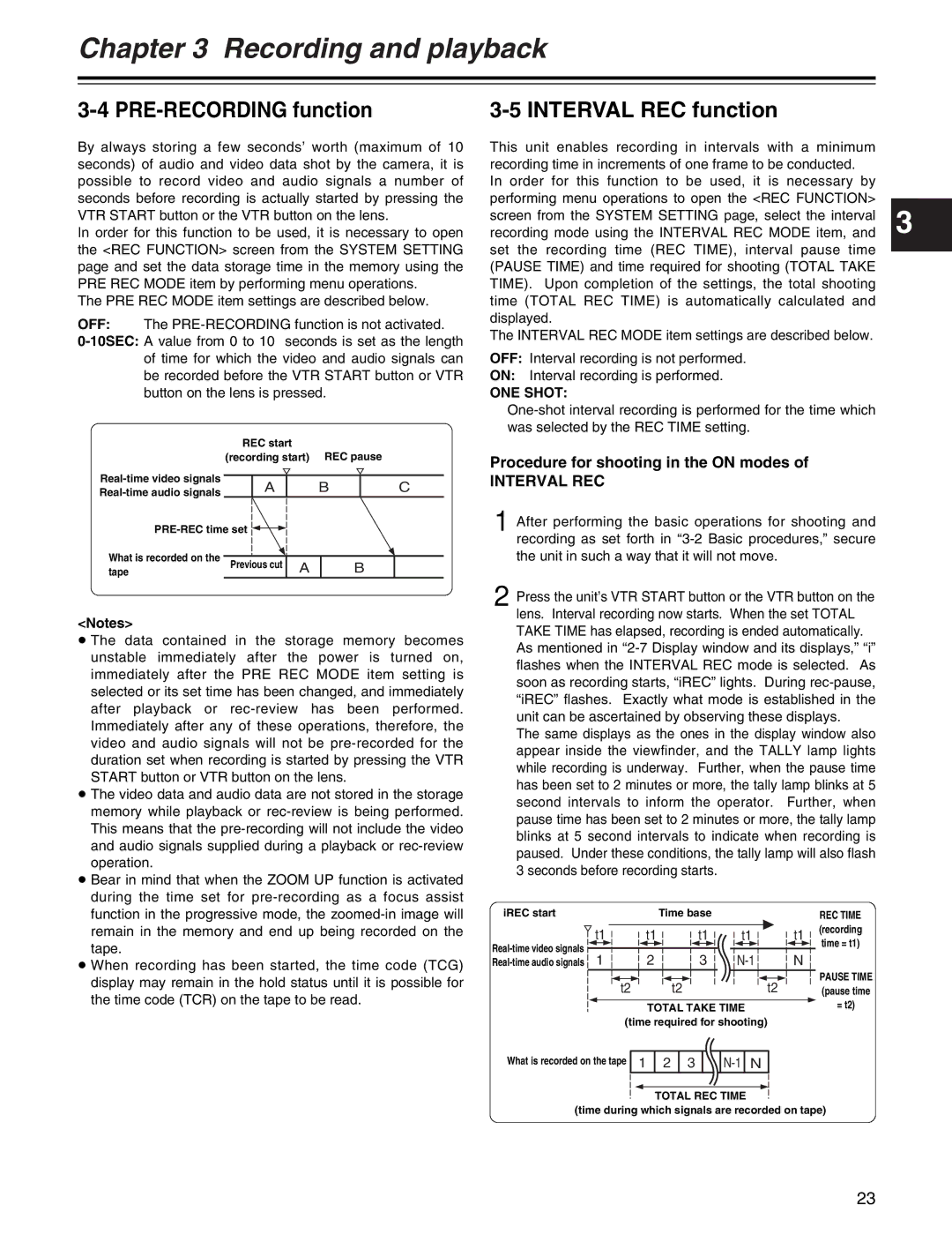 Panasonic AJ-HDX400P PRE-RECORDING function, Interval REC function, Procedure for shooting in the on modes, ONE Shot 