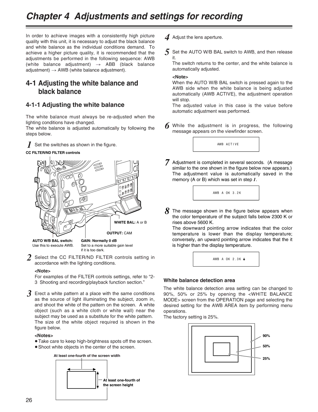 Panasonic AJ-HDX400P Adjusting the white balance and black balance, White balance detection area, Output CAM 