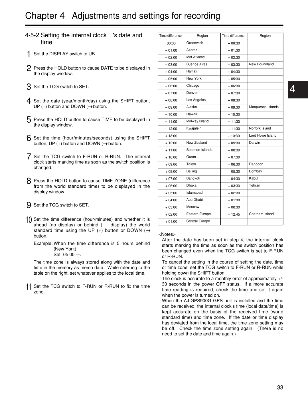 Panasonic AJ-HDX400P operating instructions Setting the internal clock’s date and time, Region 