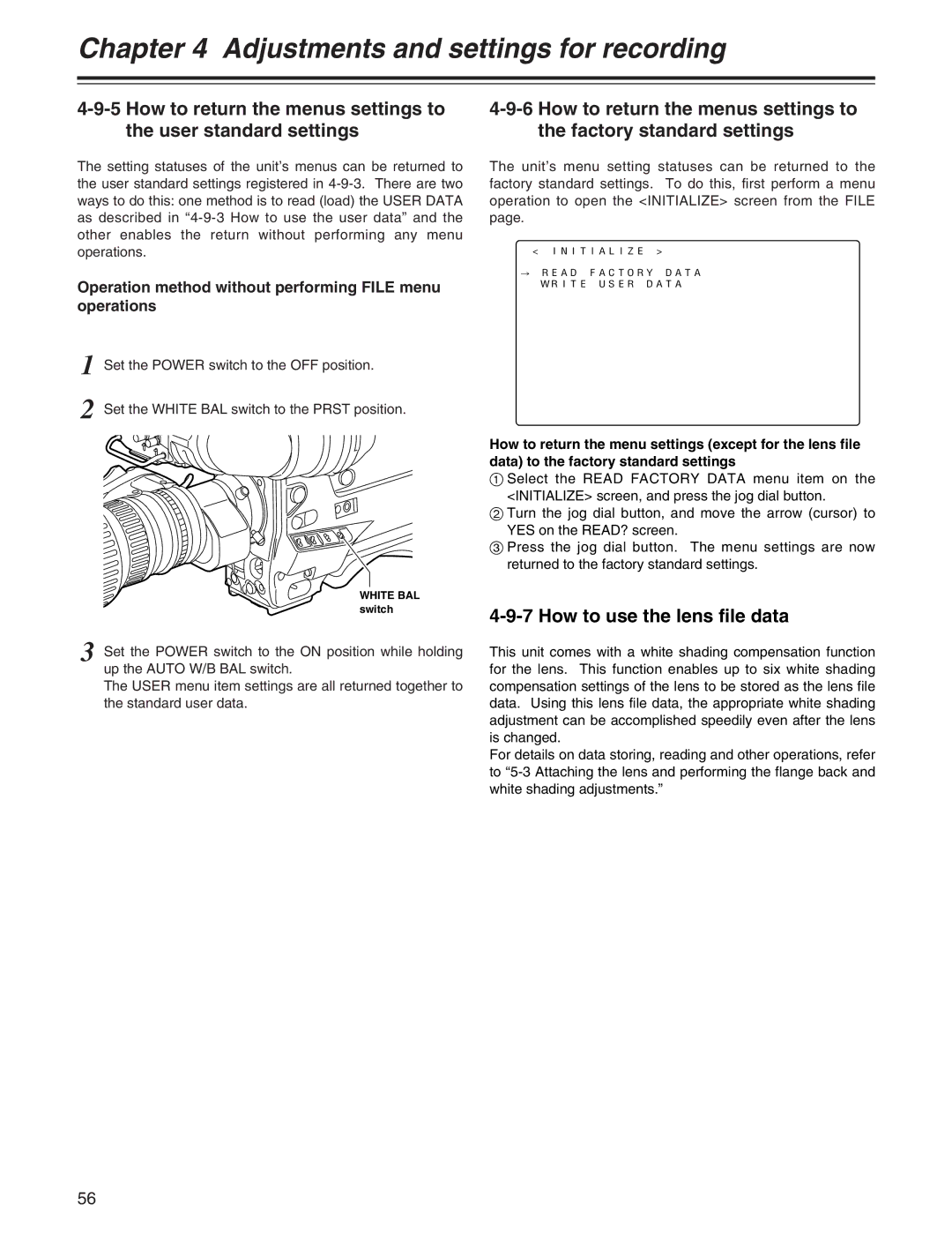 Panasonic AJ-HDX400P How to use the lens file data, Operation method without performing File menu operations 